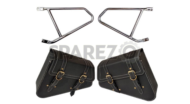 Royal Enfield Interceptor 650 Mounting Rails With Black Pannier Bags Pair - SPAREZO